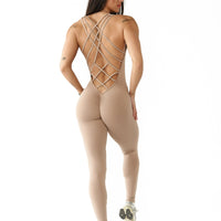 Frosted Toffee Strappy Bodysuit | Brazilian Activewear Romper (Light Supplex)