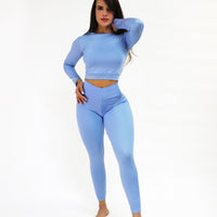 Shiny Blue Bum Bum Pocket Leggings