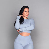 Blue Clouds Long Sleeve Cropped Fitness Top