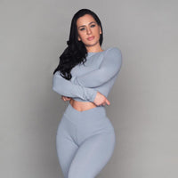 Blue Clouds Long Sleeve Cropped Fitness Top