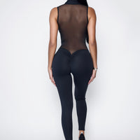 Black Mesh Zipper Bodysuit