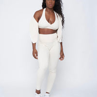 Cream Ribbed Style Hoodie (Light Supplex)