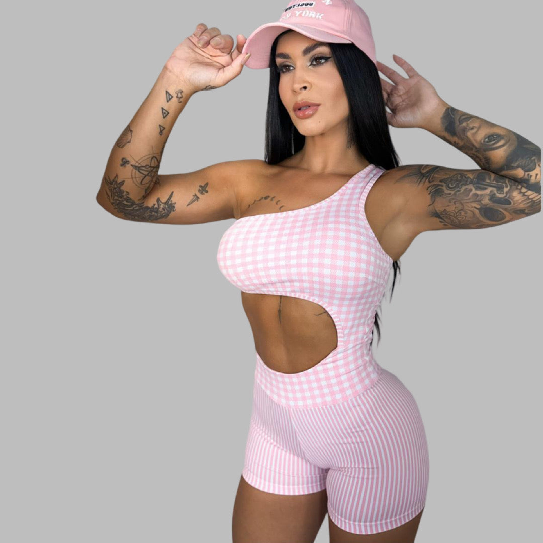 Pink Checker | Short Bodysuit