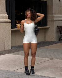 Ipanema Off White Short Bodysuit | Sculpting Seamless Activewear Romper