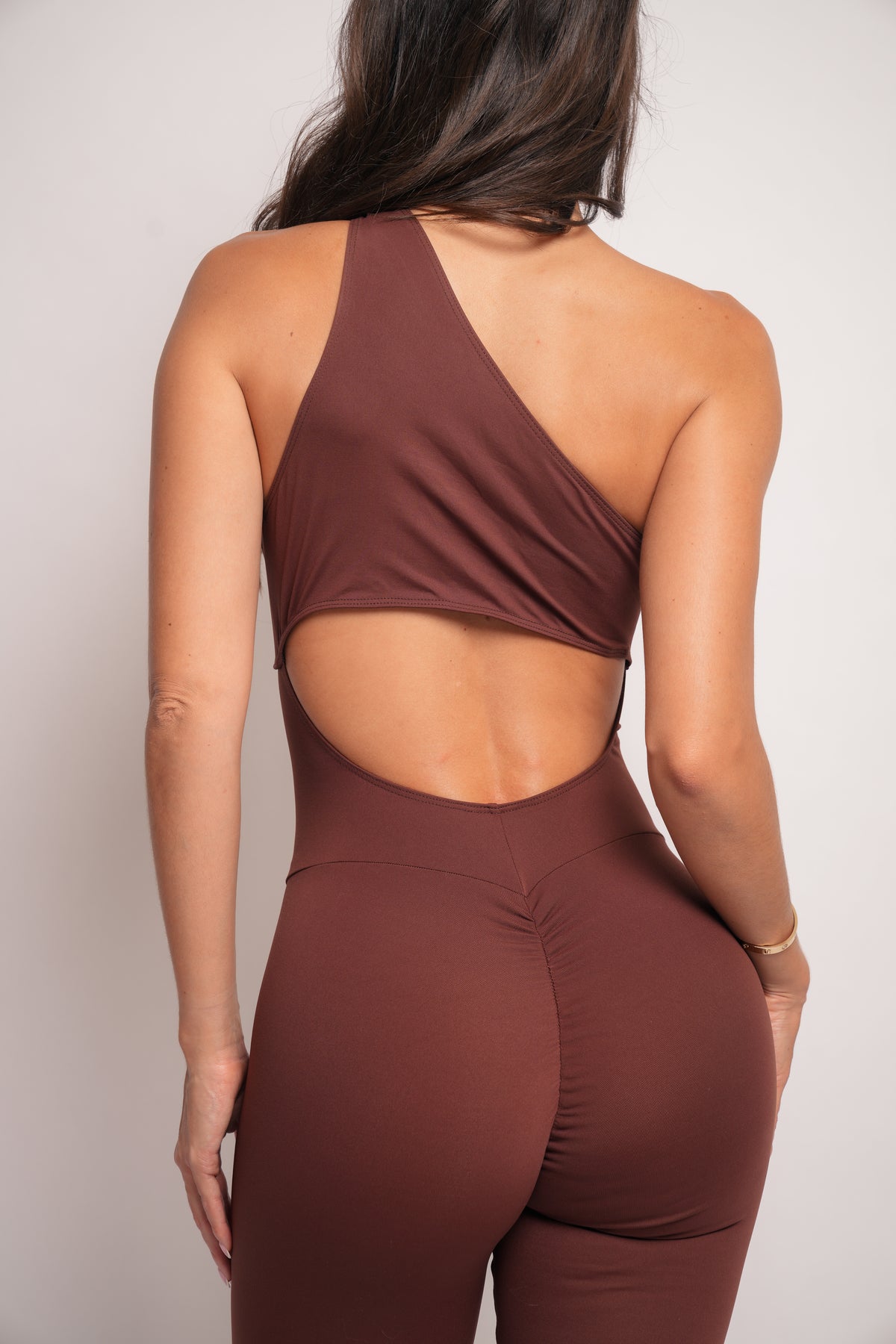 Brown One-Shoulder Bodysuit | Light Supplex