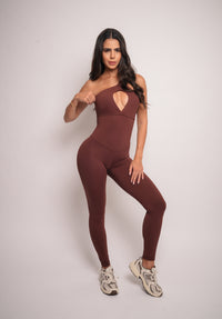 Brown One-Shoulder Bodysuit | Light Supplex