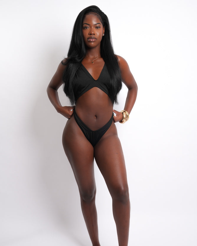 Black Deep V Open Back | One-Piece Swimsuit