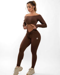 Giu Brown Scrunch Front Leggings | Light Supplex