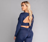 Deep Blue Long Sleeve Cropped Top (Light Supplex)