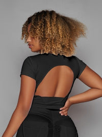 Midnight Short Sleeved Cropped Top (Light Supplex)