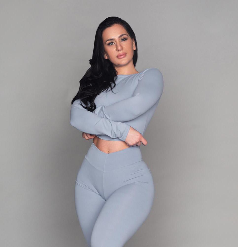 Blue Clouds Long Sleeve Cropped Fitness Top