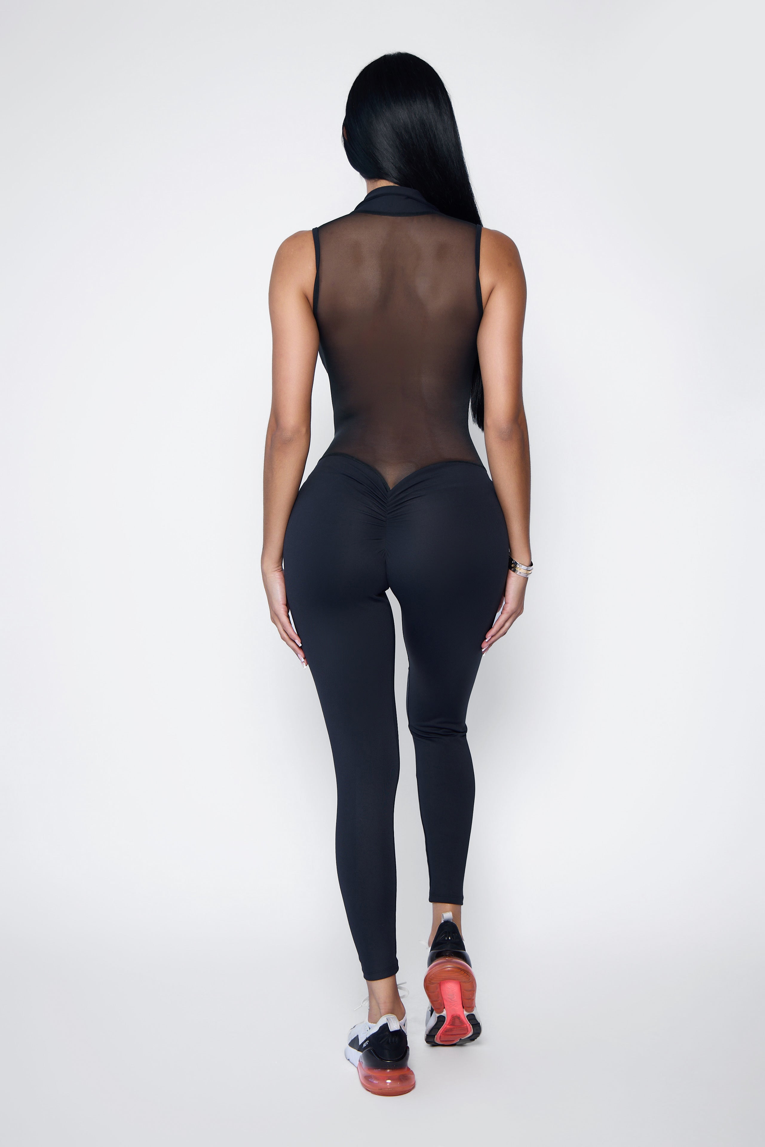 Black Mesh Zipper Bodysuit | Brazilian Activewear (Thick Supplex®)