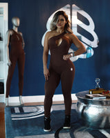 Brown One Shoulder Bodysuit | Brazilian Activewear Romper (Light Supplex)