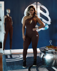 Brown One Shoulder Bodysuit | Brazilian Activewear Romper (Light Supplex)
