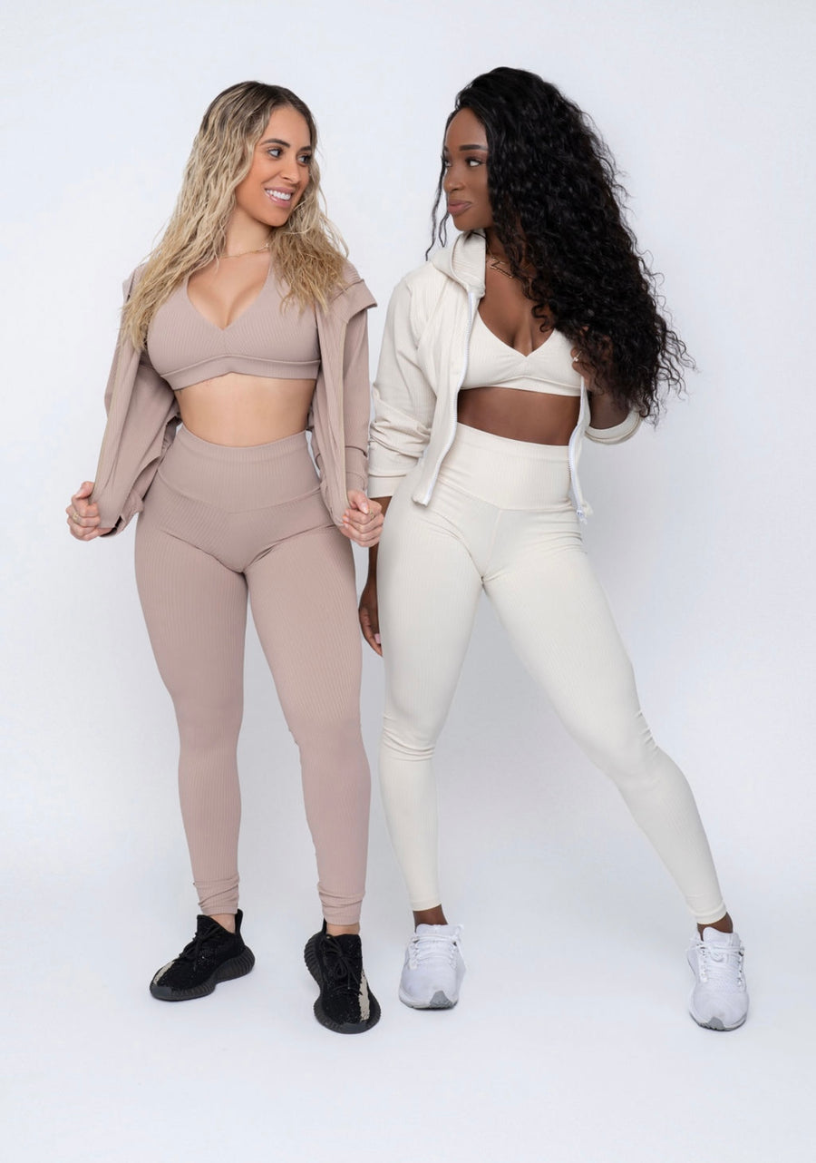 Cream Ribbed Style Hoodie (Light Supplex)