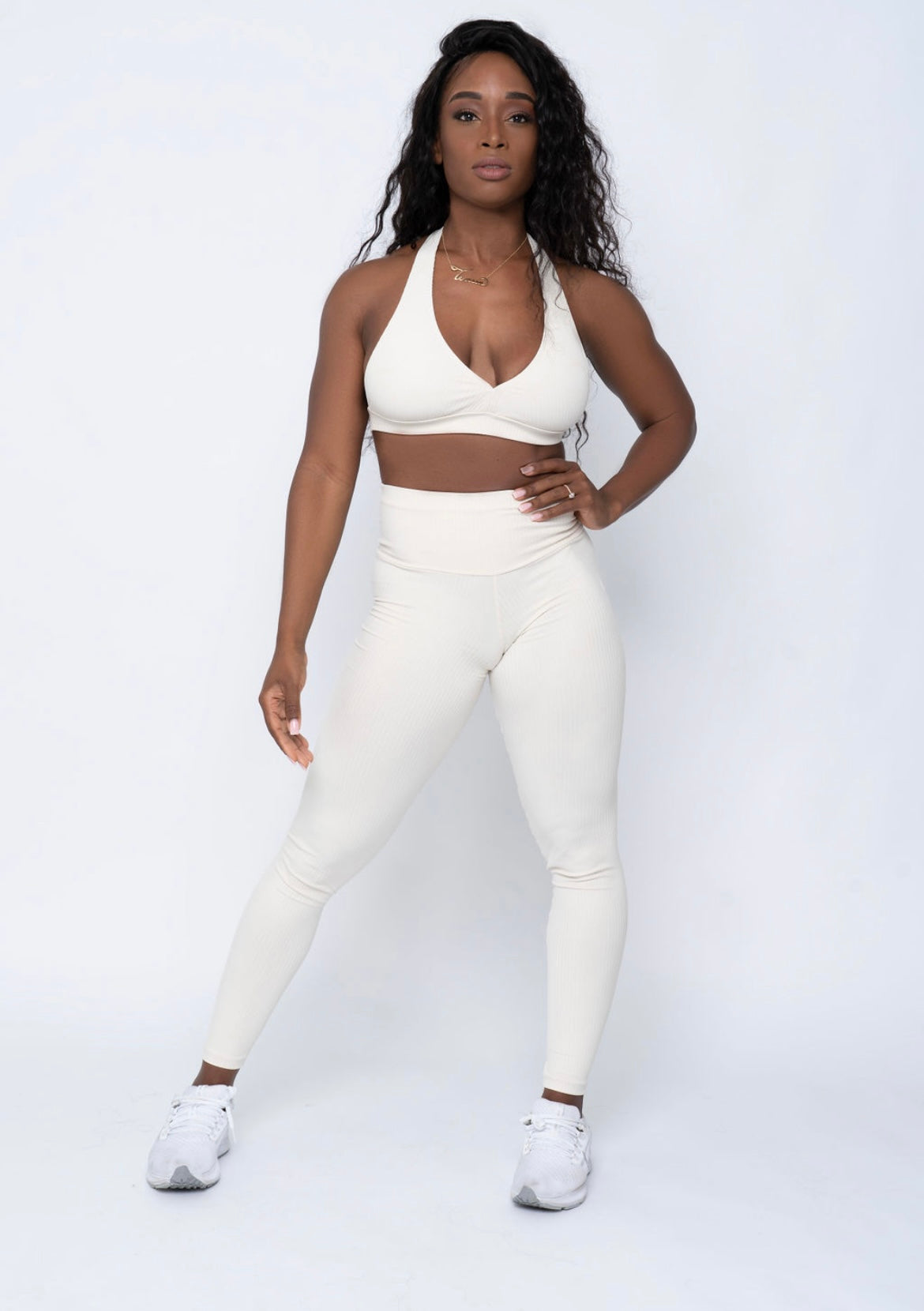 Cream Ribbed Style Leggings (Light Supplex)