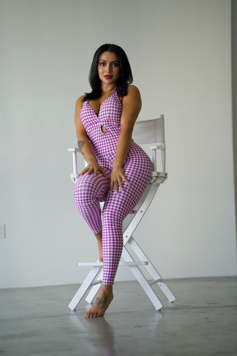Pre order only! Shipping Date Starts 6/18/24- Pink Checker Scrunchy Butt Bodysuit