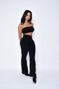 Retro Black Bell Bottom Leggings (Thick Supplex)