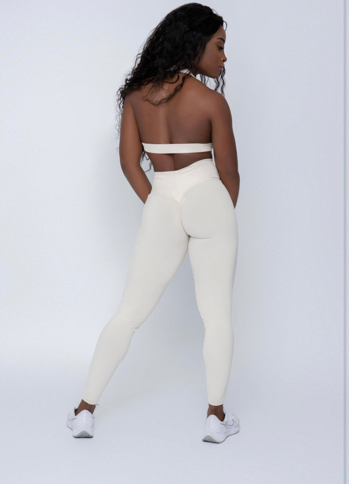 Cream Ribbed Style Leggings (Light Supplex)