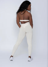 Cream Ribbed Style Leggings (Light Supplex)