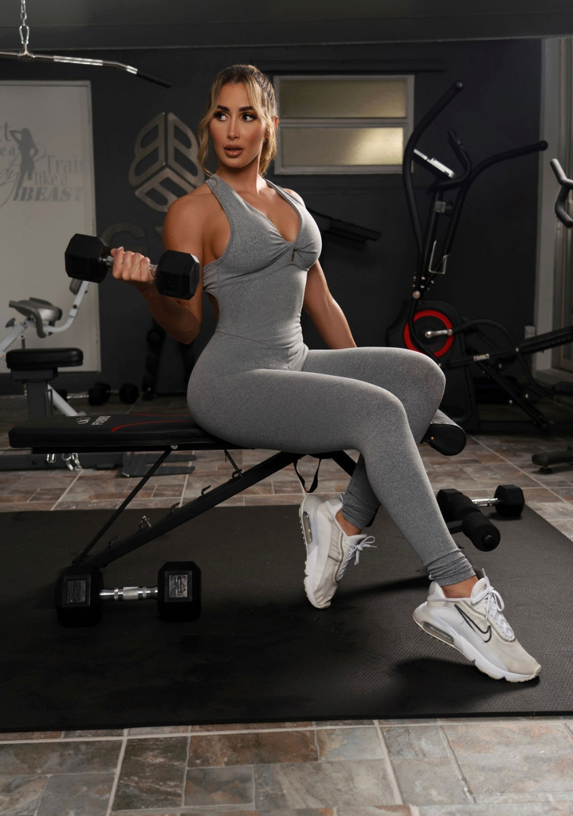 Grey Ring Detail Bodysuit | Brazilian Activewear Romper (Light/Thick Supplex)
