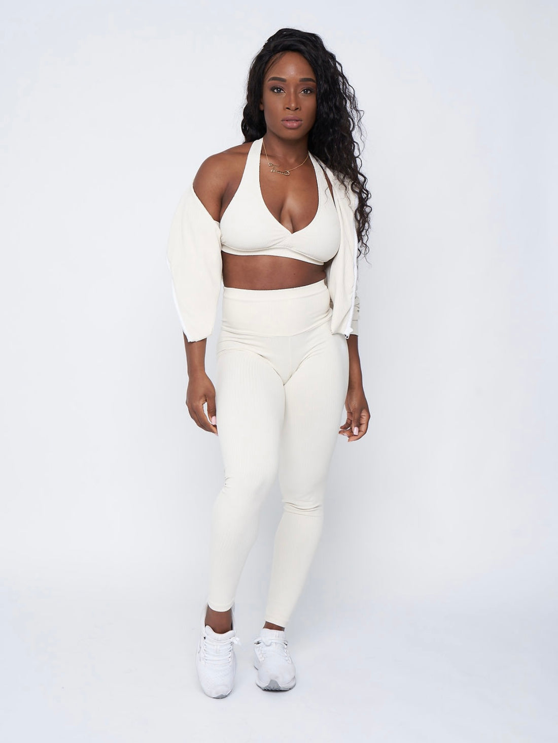 Cream Ribbed Style Hoodie (Light Supplex)