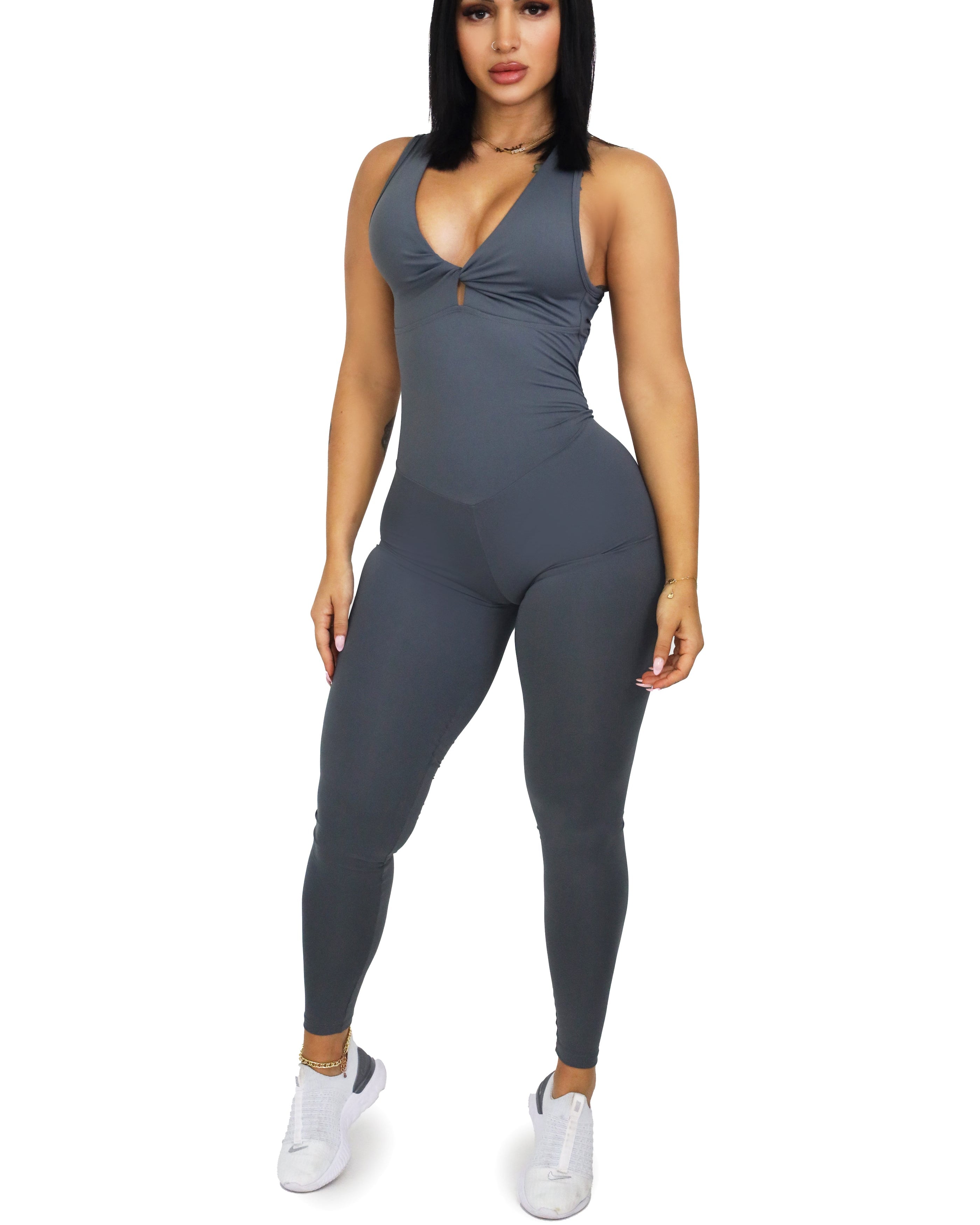 Grey Lee Ring Detail Bodysuit | Brazilian Activewear Romper (Light Supplex)